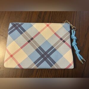 LOUENHIDE Blue Plaid Clutch with Zipper Closure and Sturdy Fabric